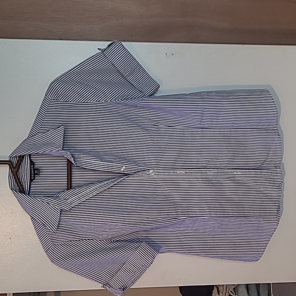 George women's button-up blue and white vertical stripe small